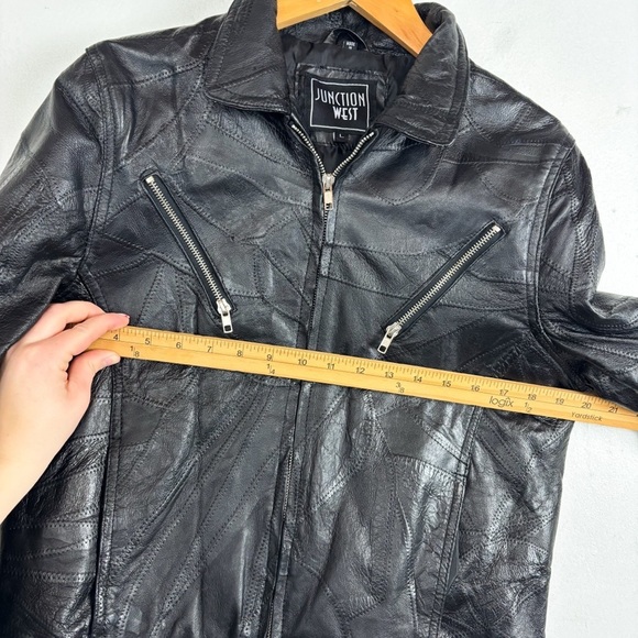 Vintage Junction West Women’s Black Patchwork Leather Jacket Sz L - Picture 10 of 13